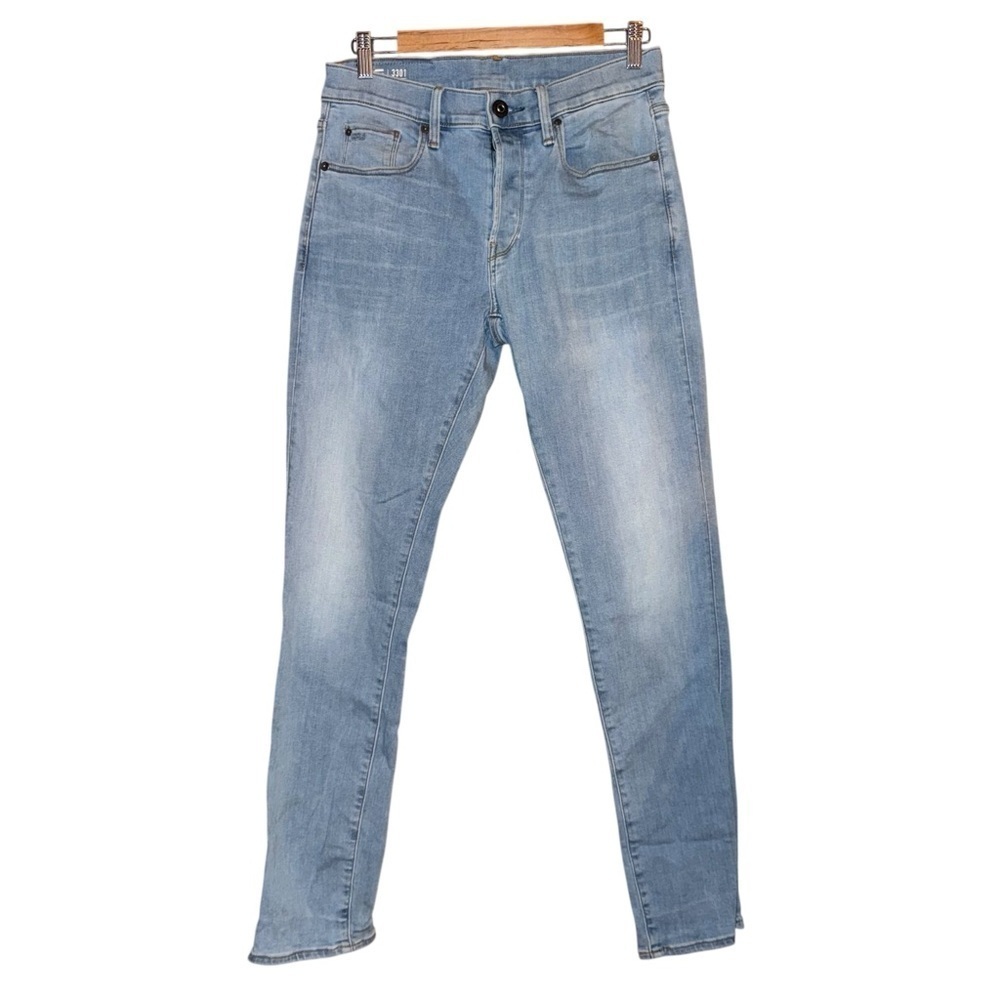G STAR Raw 3301 Slim Light Blue Button Fly Jeans Skater Pants Size 29 X 30